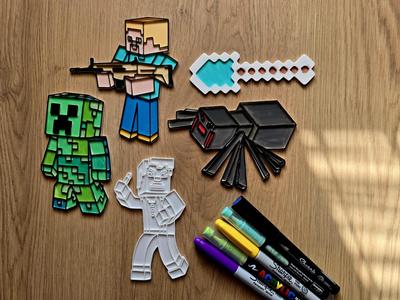 Minecraft DIY Coloring Steve Gun Spider Creeper
