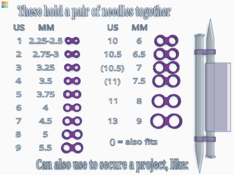 Knitting needle pair holders, 2.25mm-9mm (US 1-13)