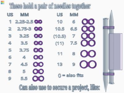 Knitting needle pair holders, 2.25mm-9mm (US 1-13)