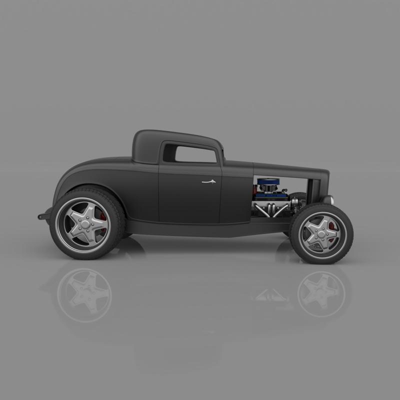 1932 Classic Roadster 3D Printable Model - High-Resolution STL Files for FDM, SLA, SLS Printers - Multiple Scales and Versions
