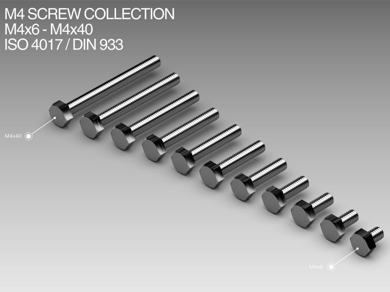 M4 Screw Collection M4x6-M4x40 ISO 4017 / DIN 933