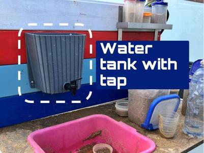 Water tank with tap for mud kitchen or else