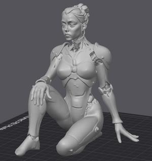 Mech Girl in Robotic Suit Sitting Down Commercial License