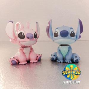 Stitch and Angel - Keychain - Topper & Bobblehead Set - No Supports 3D Print STL/3MF