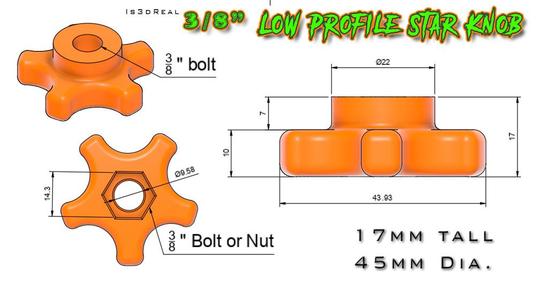 Star Knob Low Profile - accepts 3/8" bolt/nut