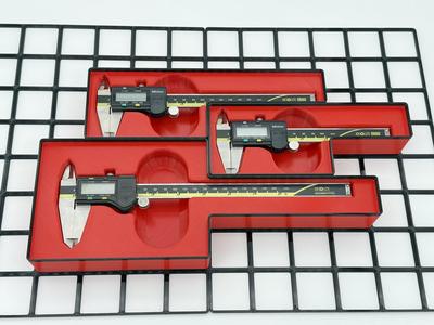 Gridfinity Bins for Mitutoyo Digital Calipers (4in, 6in, and 8in)