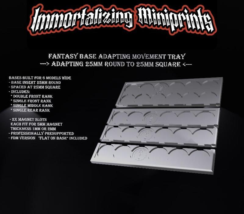 Base Adapting Movement Tray 25mm Round to 25mm Square 6x