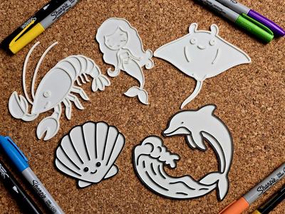 Dolphin Mermaid Lobster Manta Shell Coloring