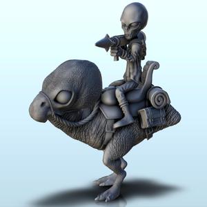 Alien with rocket mounted on two-legged animal (20) (+ pre-supported version & rounded base) - SF Warhordes ET extraterrest Confrontation
