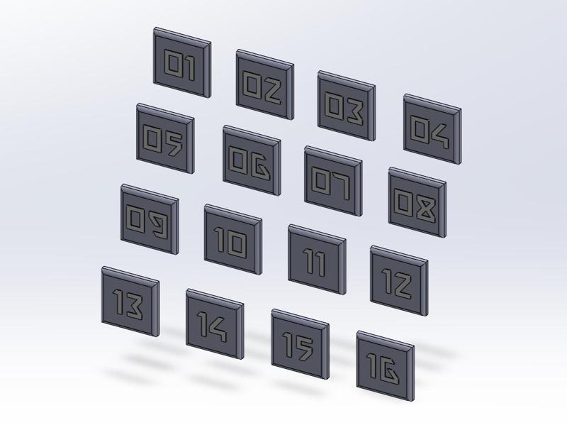 Organizer tile tag (Numbers 1-16)