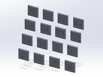Organizer tile tag (Numbers 1-16)