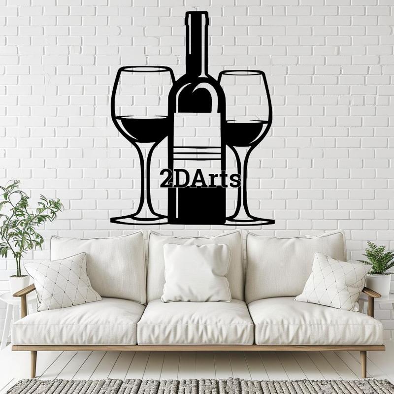 Wine Bottle with Glasses 2D Wall Art/Window Art - Digital STL & SVG File for 3D Printing or Laser Cu