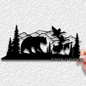 wildlife scene wall art bear wall decor wild turkey in the mountains decoration