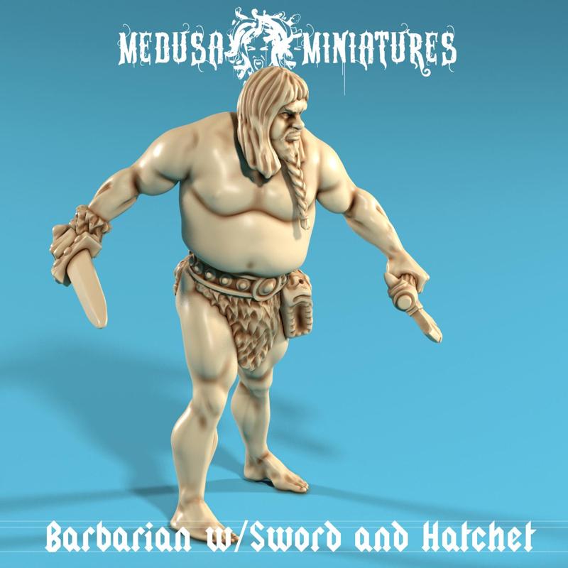 Barbarian Bad Boy with sword and hatchet STL Miniature