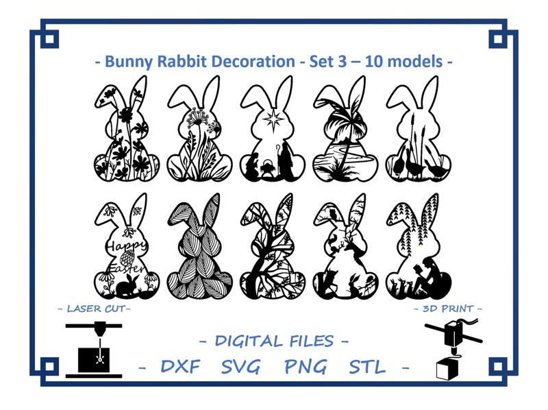 Bunny Rabbit decoration - Set 3 - 10 models Bundle