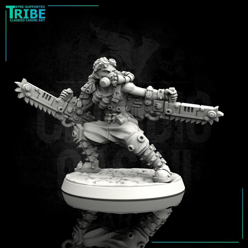 (0105) Male post-apocalyptic warrior with chainsaws