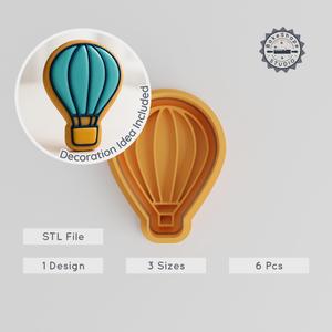 Hot Air Balloon Cutter & Stamp Set, Sky Adventure, Travel Theme, Cookie & Fondant Decor, 3 Sizes, 6 Pieces PRODUCT_83