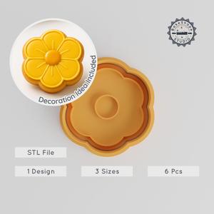 Flower Shape Cutter & Stamp for Cookies, Fondant, Buttercup Design, 3 Sizes S/M/L, Nature Floral Set PRODUCT_65
