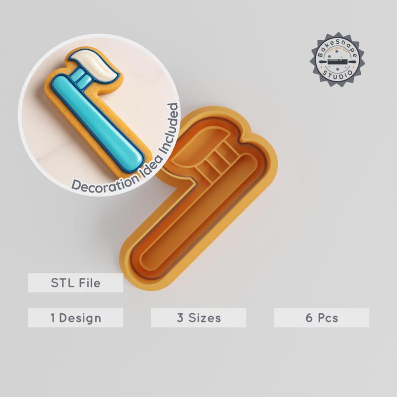 Toothpaste Shape Cutter & Stamp, Cookie & Fondant Tool, 3 Sizes, Dental Care Design Set PRODUCT_491