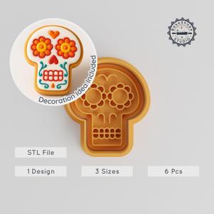 Skull Shape Cutter & Stamp, Cookie & Fondant Design, S/M/L Sizes, 6-Piece Set, Day of the Dead Craft PRODUCT_933