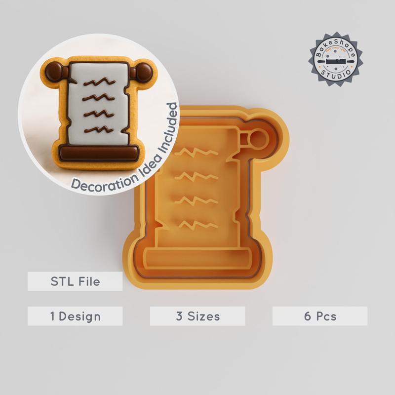 Scroll Shape Cutter & Stamp Set, Perfect for Cookies & Fondant, 3 Sizes, 6-Piece Collection for Game & Adventure Themes PRODUCT_694