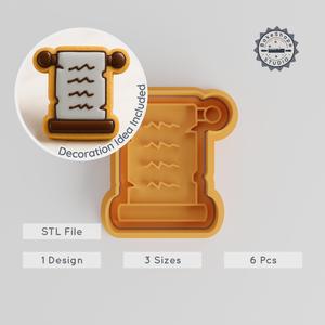 Scroll Shape Cutter & Stamp Set, Perfect for Cookies & Fondant, 3 Sizes, 6-Piece Collection for Game & Adventure Themes PRODUCT_694