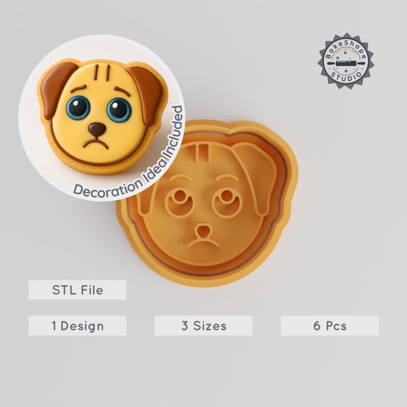 Sad Dog Cookie Cutter & Stamp Set, Animal Biscuit Molds for Fondant, 6 Pieces, Sizes S/M/L PRODUCT_880