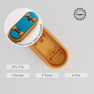 Skateboard Shape Cutter & Stamp Set, Perfect for Cookies & Fondant, Sizes S/M/L, Sports & Skater Theme PRODUCT_598