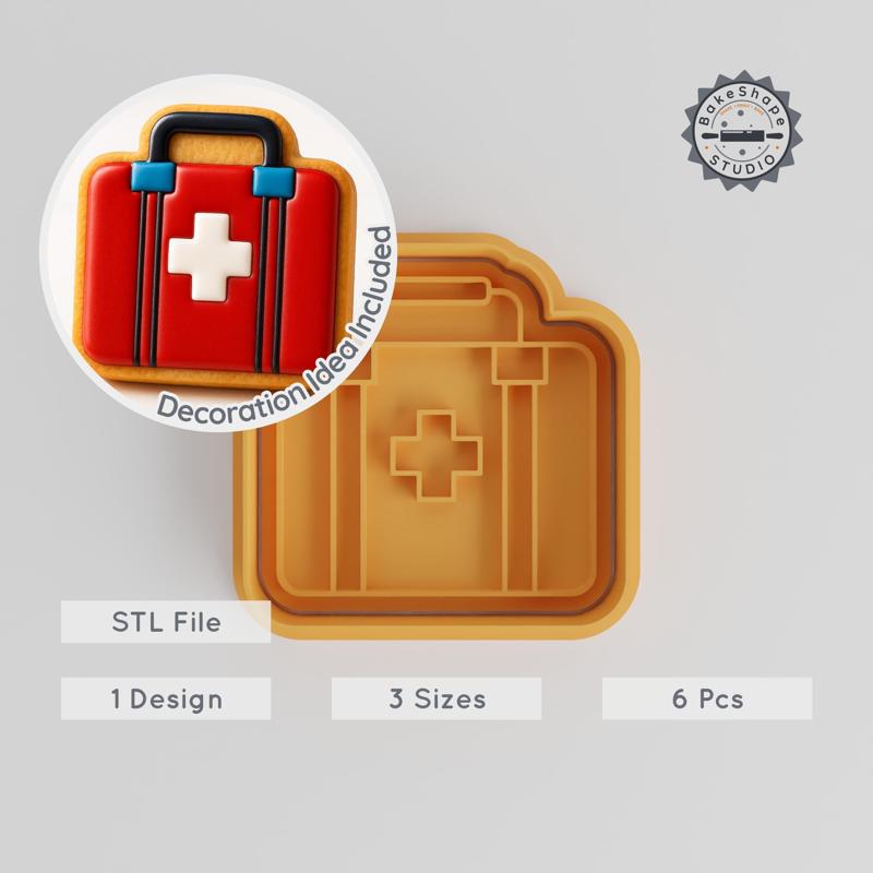 First Aid Kit Cookie & Fondant Shape Cutter Stamp Set, Medical Emergency Design, 6 Piece Size Variety S M L PRODUCT_508