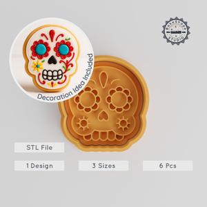 Skull Mask Cookie Cutter & Stamp Set, 3 Sizes, Perfect for Fondant, Day of the Dead Skull Design PRODUCT_953