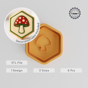 Mushroom Shape Cutter & Stamp, Cookie & Fondant Tool Set, 6-Piece, 3 Sizes, Fantasy Fungi Design PRODUCT_16