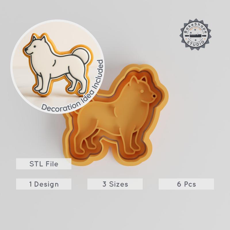Samoyed Cookie Cutter & Stamp Set, White Fluffy Dog Design, 6 Pieces, Small/Medium/Large Sizes, Perfect for Cookies & Fondant PRODUCT_302