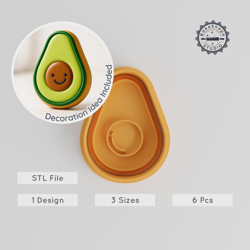 Avocado Shape Cutter & Stamp Set, Perfect for Cookies & Fondant, Includes 6 Pieces in Sizes S/M/L PRODUCT_95