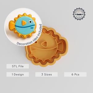 Puffer Fish Cookie & Fondant Cutter Stamp Set, Sea Life Baking Tool, 3 Sizes S/M/L, Aquatic Blowfish Design PRODUCT_1125