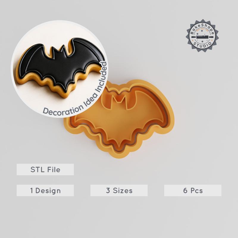 Halloween Bat Cookie Cutter Stamp Set, Nocturnal Flying Mammal, S/M/L, Vampire Wing, 6 Piece Baking Tool Collection PRODUCT_2