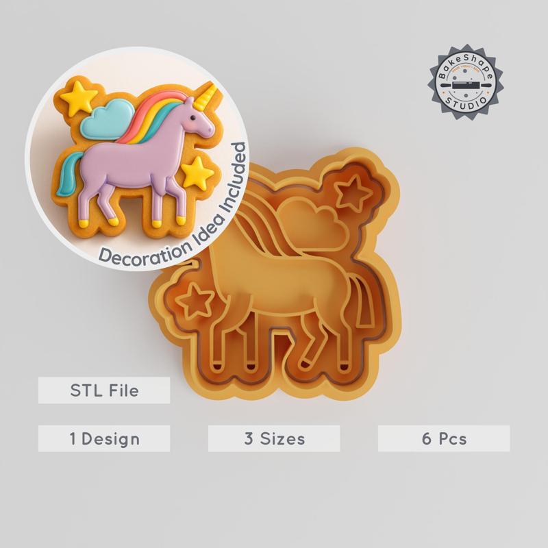 Unicorn Cookie Cutter & Stamp Set, Fairytale Shape Tool for Cookies & Fondant, 6-Piece Pack with S/M/L Sizes PRODUCT_2694