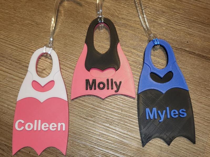 Swim fin name tag