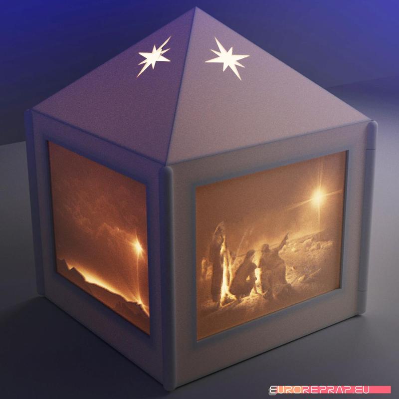 Christmas lantern with lithopanes - (for electric light sources)