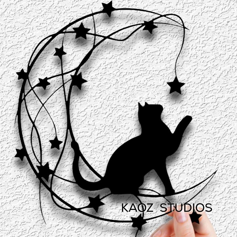 Kitty wall art cat wall decor kitten decoration cat on the moon