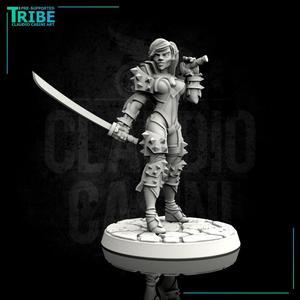(0078) Female elf human tiefling ninja warrior with katanas