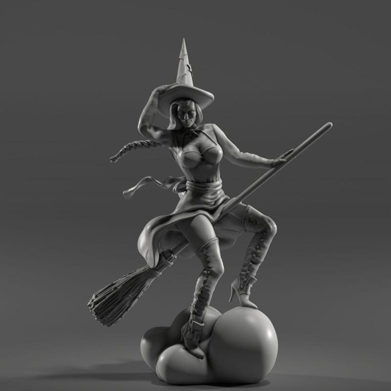 75mm Witch Pinup Miniature - Sexy Halloween Broomstick STL