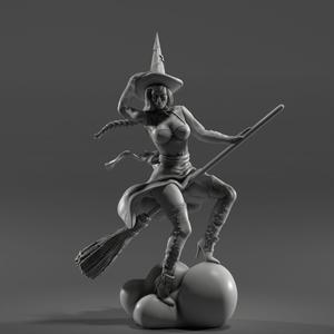 75mm Witch Pinup Miniature - Sexy Halloween Broomstick STL