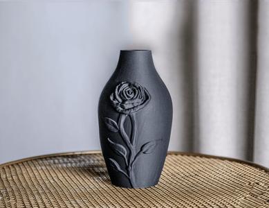 Elegant Black Rose Embossed Vase