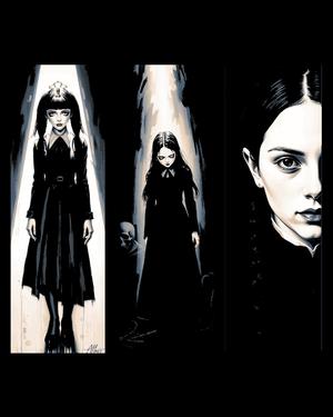 Fanart depictions of the character Wednesday Addams - Set of Bookmarks