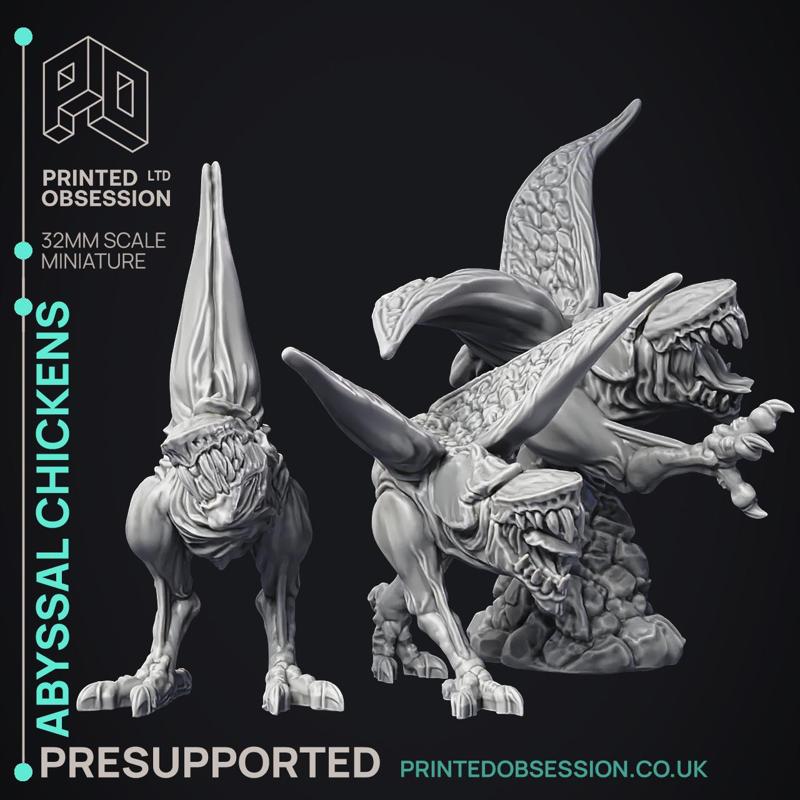 Abyssal Chickens - 3 Models -  Small Creatures - Pre Supported - D&D