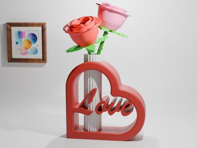 Love Heart Vase With Rose for Valentines Day