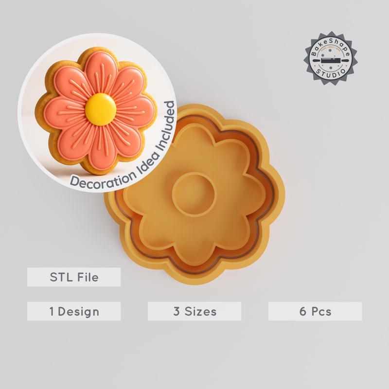 Flower Cookie Cutter & Stamp Set, Floral Designs, Perfect for Fondant, 3 Sizes, 6 Pieces, Botanical Bloom, Spring Baking PRODUCT_53