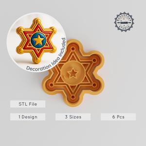 Sheriff Badge Cookie Cutter & Stamp Set, Western Authority Badge Designs, 6-Piece, Sizes S-M-L PRODUCT_2832