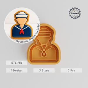 Sailor Shape Cutter & Stamp Set, Cookie & Fondant Designs, 3 Sizes, 6 Pieces, Ocean & Sailing Theme PRODUCT_1127