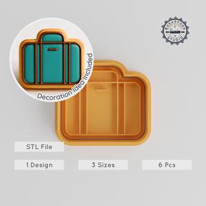 Suitcase Shape Cutter & Stamp Set, Cookie & Fondant Travel Theme, 3 Sizes, 6 Pieces, Holiday Baking Tool PRODUCT_1956